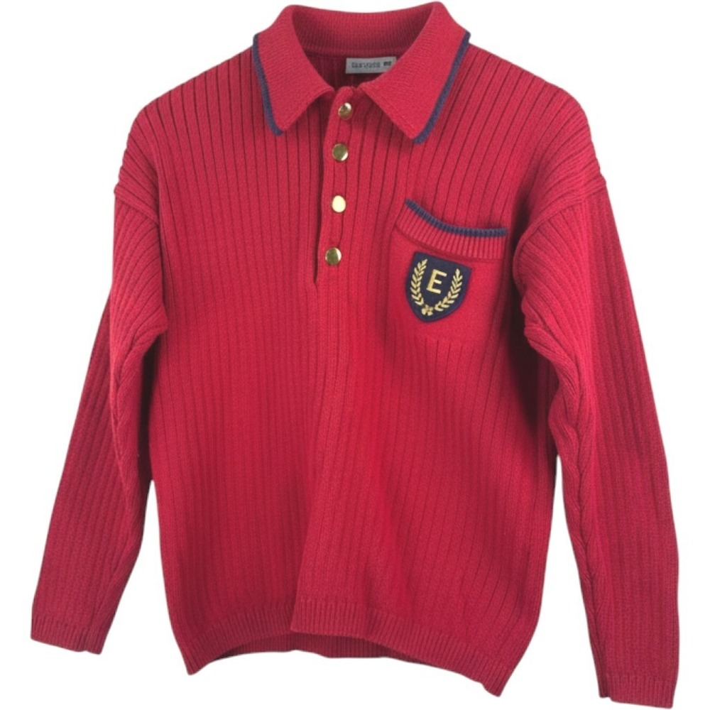 VTG 90s Esprit Collection polo sweater S Red collegiate crest academia